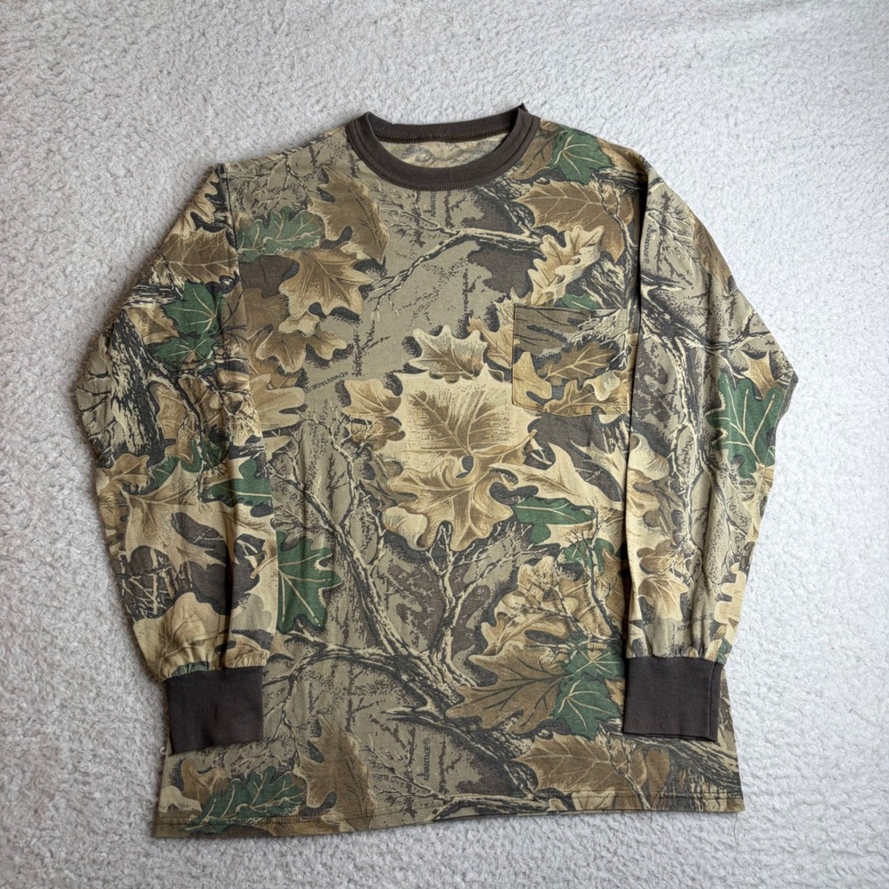 90s paper thin Camo Long Sleeve T-Shirt Mens XL Advantage Timber Y2K